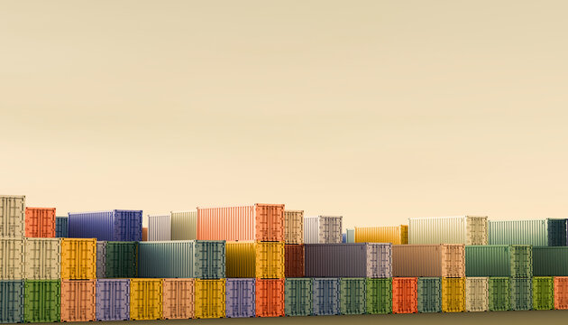 Colorful shipping containers stacked in a row with copy space above