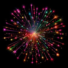 Obraz premium Fireworks burst icon with multicolor sparks, radial composition, clean isolated festive element, transparent background 