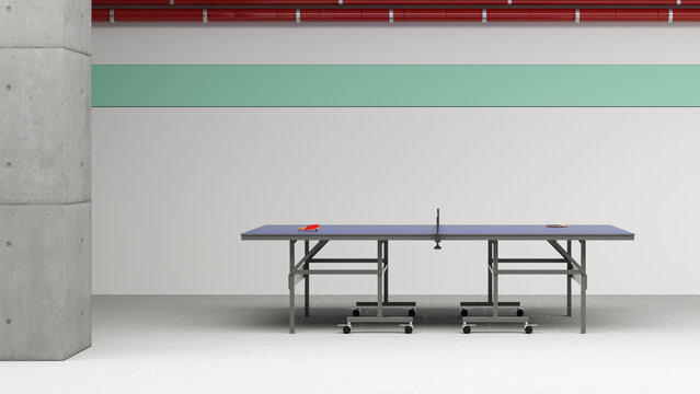 3D rendering of an empty table tennis table in a garage