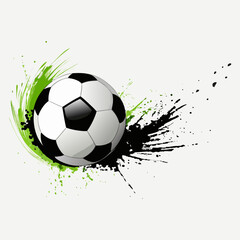 Naklejka premium Soccer Ball with Neon Green Paint Splash, Grunge Ink Style Football Vector Illustration