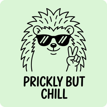 Hedgehog Wearing Sunglasses Giving Peace Sign.