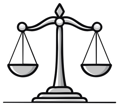 Classic metal scales of justice illustration representing fairness, equality, and legal balance in cartoon style.