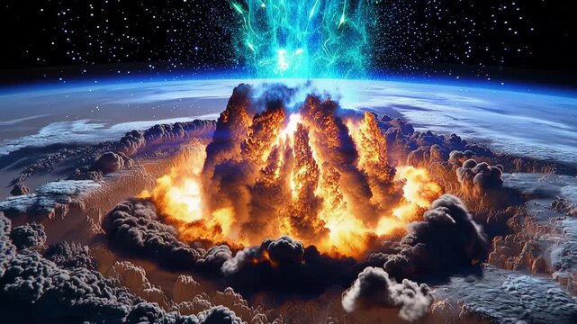 Earth explosions seen from orbit, amazing visual effects for science fiction, disasters, and artistic endeavors