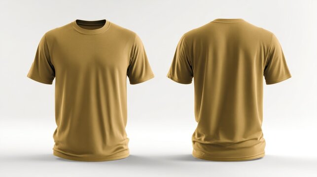 Blank Gold Tee on Hidden Mannequin Template &acirc;&euro;&rdquo; Front and Back Presentation on White Background