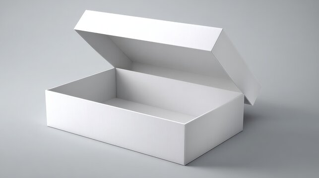 Blank open rectangular packaging box mockup on neutral gray background for design templates