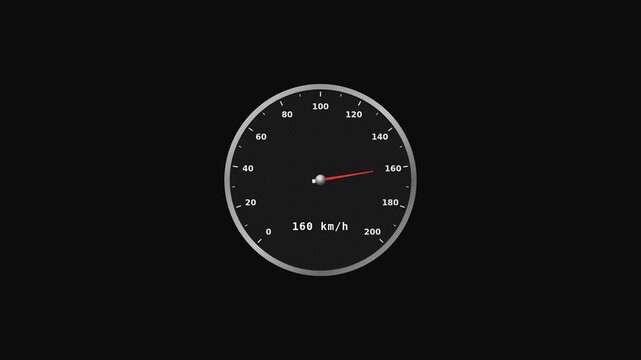 An analog speedometer displays on a sleek black background