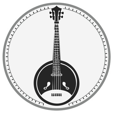 Black Silhouette of Banjo Mandolin Hybrid Isolated in Circular Frame Music Instrument Icon