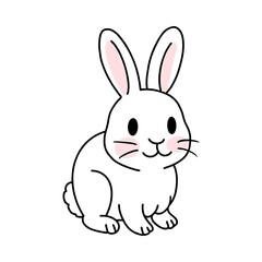 Fototapeta premium A cute cartoon rabbit with big ears and a sweet expression sits on a plain white background