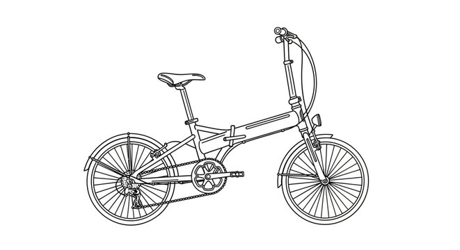 Black and White Line Art Illustration of a Folding Bicycle