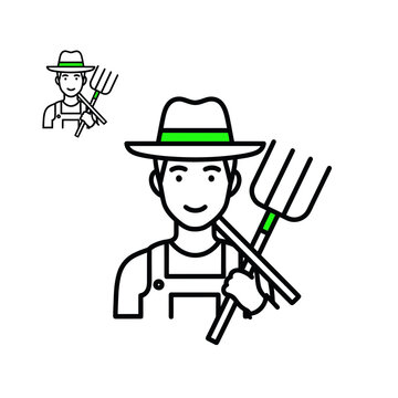 Farmer Icon with Pitchfork, Agricultural Worker, Rural Occupation, Farming Symbol