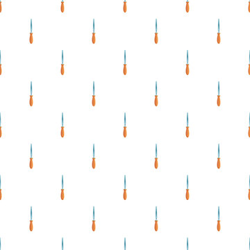 Wood files with orange handles forming a seamless pattern against a white background