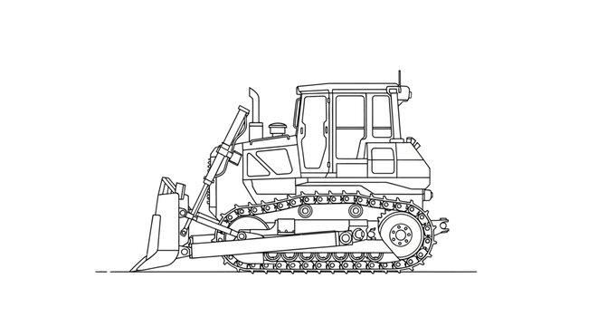 Outline Illustration of a Heavy Duty Bulldozer Construction Vehicle
