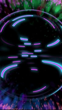 Vertical video: Streams sweeping in firing neon rings and bars pulsing, forming bright center glow
