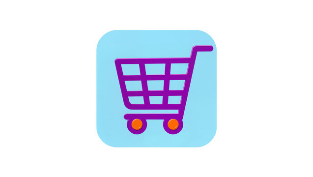Purple Shopping Cart Icon on Light Blue Square