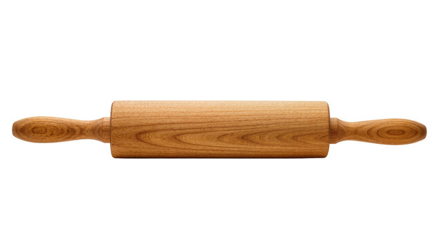Polished wooden rolling pin with grain texture and carved handles
