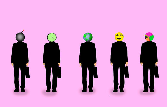 Surreal corporate businessman silhouette group with concept icon