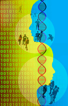 Digital concept of D.N.A. binary code and human profiles