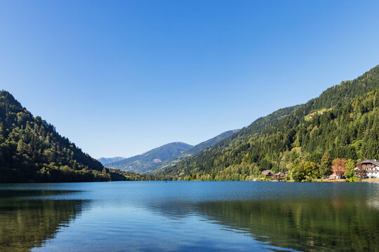 Scenic view of Afritzer Lake in Carinthia, Austria on a summer day