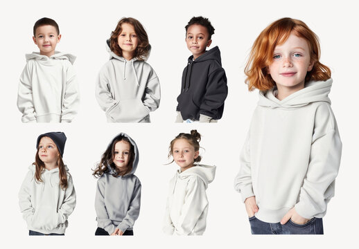 Children Wearing Stylish Hoodies Element Set