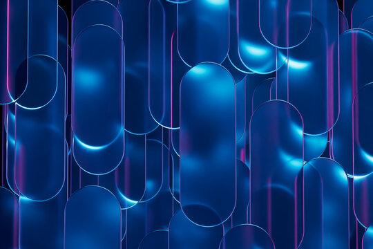 Abstract 3d rendering of glowing blue neon glass capsule