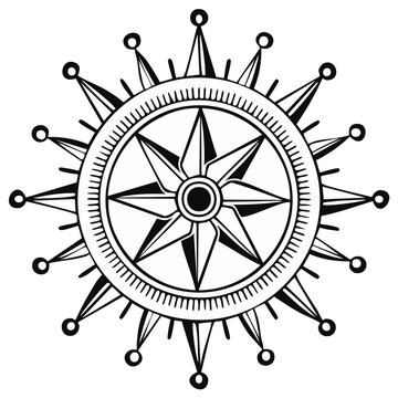Nautical Compass Rose Vector Illustration, Navigation Concept