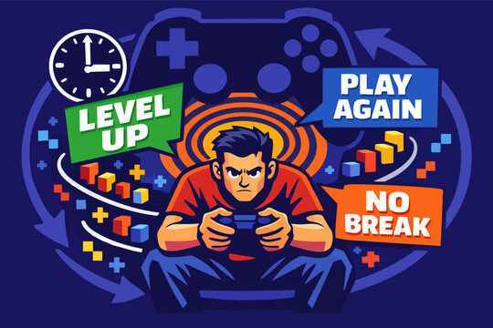 Professional male gamer concentrating, playing video game for hours, addicted to winning and leveling up in esports match