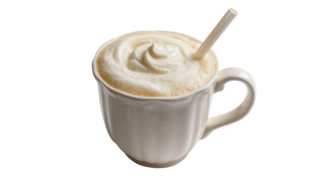 Creamy Cappuccino in Ceramic Cup with Wooden Stirrer