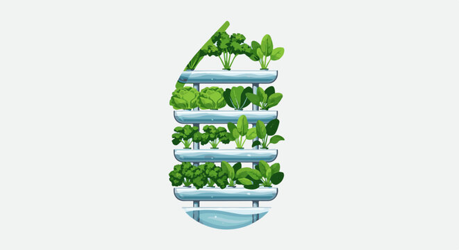 Vertical hydroponic garden growing fresh leafy greens and herbs in tiered system