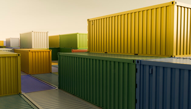 Colorful cargo containers stacked outdoors for global trade