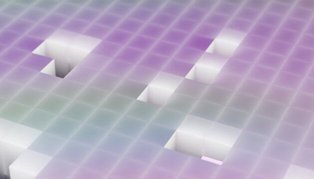 Abstract geometric grid of purple translucent cubes