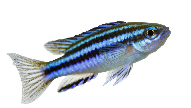 Blue Pencilfish with Black Markings and Silver Stripes Swimming