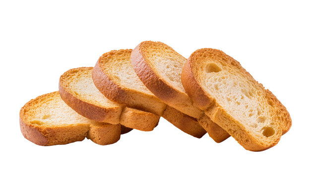 Rustic toasted baguette slices arranged in a row