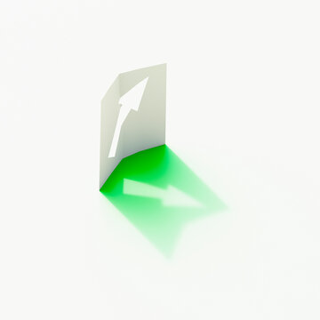 Paper arrow pointing up with green shadow pointing right