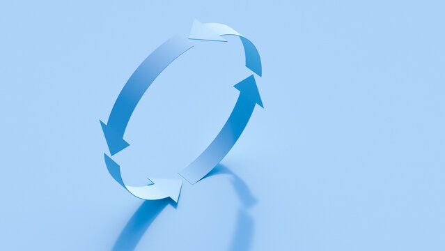 3D rendering of blue circular arrows showing direction and change