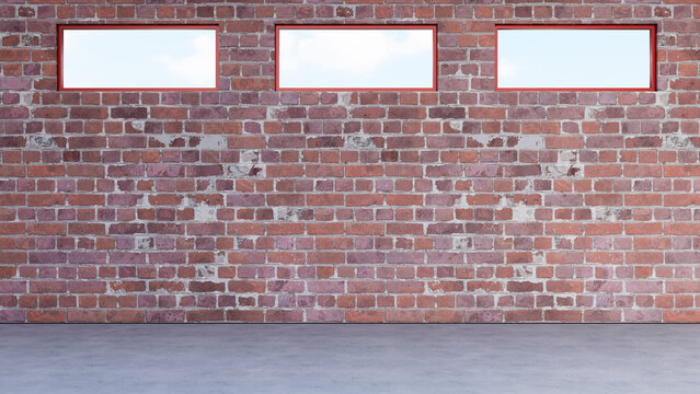 Empty modern room interior with brick wall and window