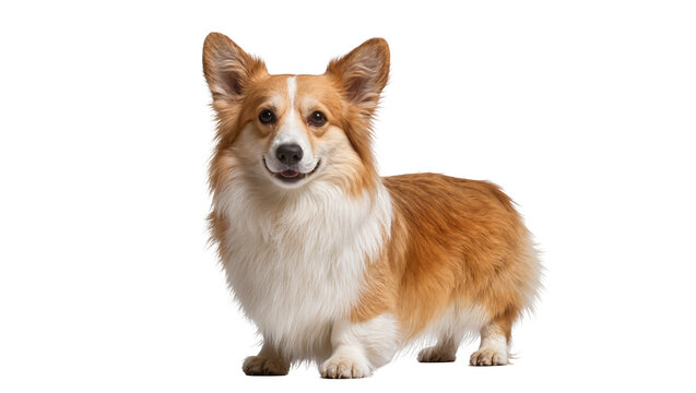 Fluffy Pembroke Welsh Corgi Dog Sitting with Brown and White Fur