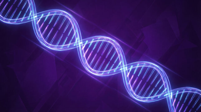 Glowing DNA helix spiral in futuristic purple light science concept Generative AI