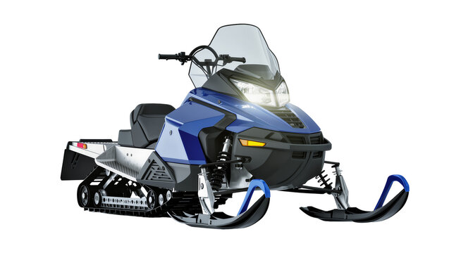 Blue and Black Snowmobile with Windshield and Track System