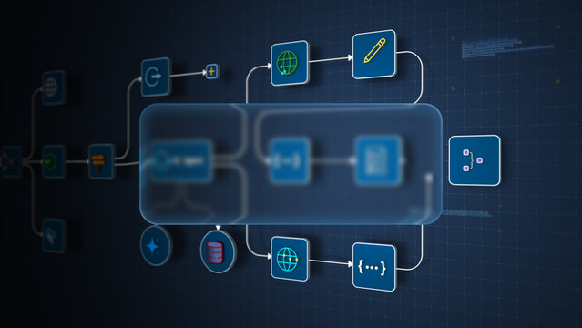 AI Automation Workflow Diagram with Glassmorphism Copy Space Illustration