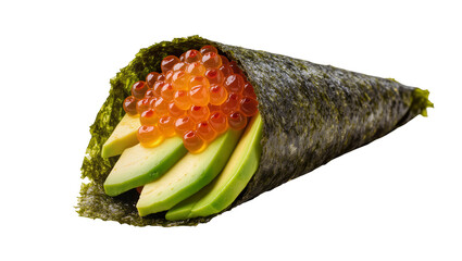 Green Avocado Maki Sushi Roll Topped with Bright Red Salmon Roe © Aino
