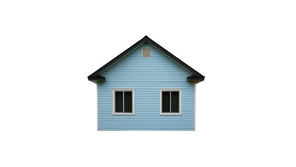 Light blue wooden house with gable roof and two windows © Anneliese