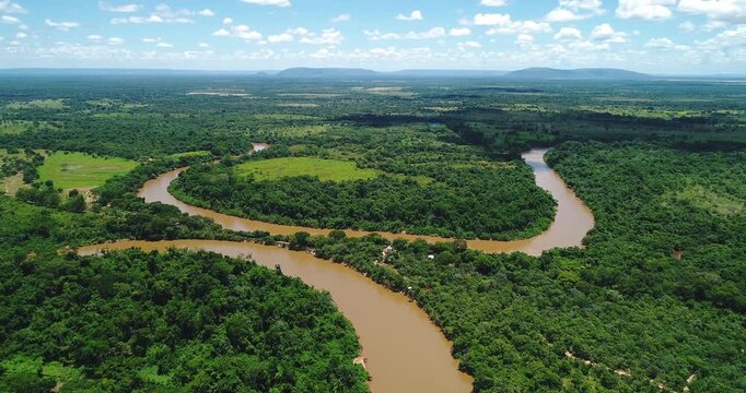 Anastomosing channels of Caravelas River estuary in Caravelas Bahia Brazil with irregular planform geometry shaped by sediment deposition, tidal influence and low slope hydrodynamics, lateral pan
