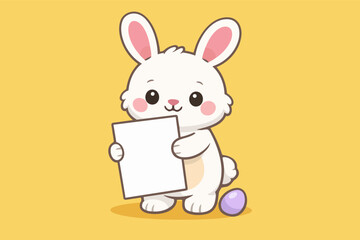 Obraz premium Easter bunny holding a blank sign with copy space, celebrating spring holiday
