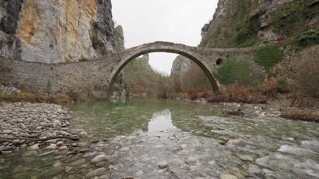 Base of Kokkori Bridge ancient stone bridge in Epirus region Greece