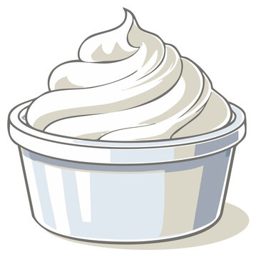 Sweet creamy white soft serve dessert swirl in a small bowl graphic illustration