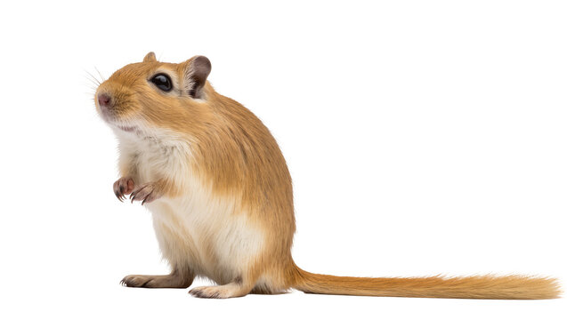 Golden Gerbil Standing Alert with Long Tail and Whiskers