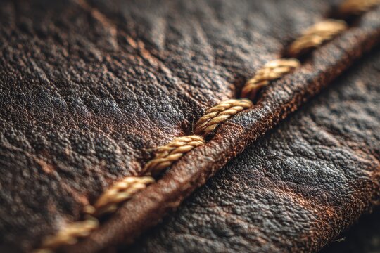 Tactile leather border under warm directional light with meticulous stitches