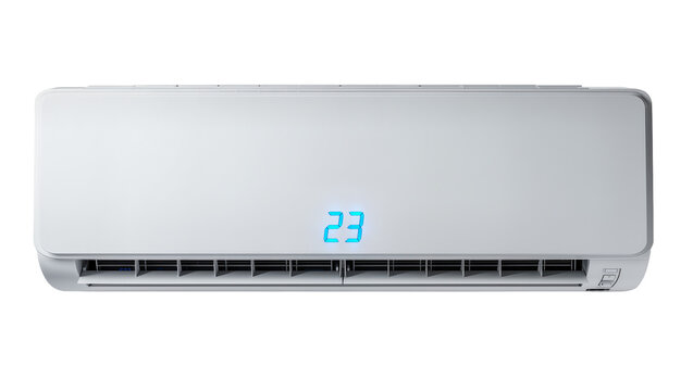 Modern white wall mounted air conditioner with digital display