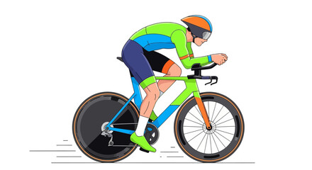 Fototapeta premium Cyclist Wearing Green Jersey Riding Bike.