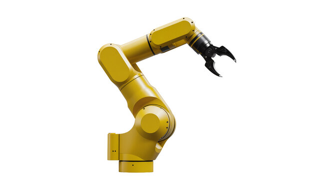 Yellow Industrial Robotic Arm with Gripper Claw
